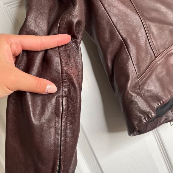 All Saints Dalby Dark Red Leather Long Sleeve Biker Jacket Women's Size 6 - Picture 12 of 15